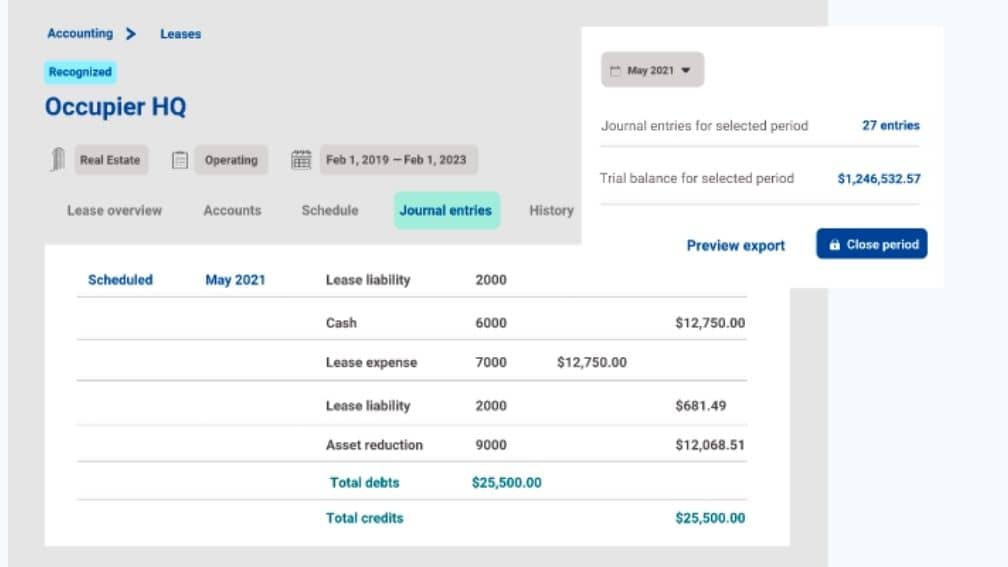 Screenshot of Occupier lease accounting software features