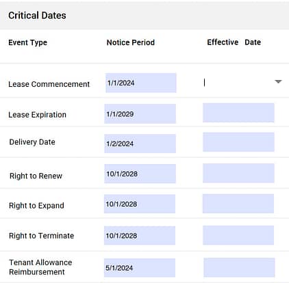 Lease Abstract - Critical Dates Section